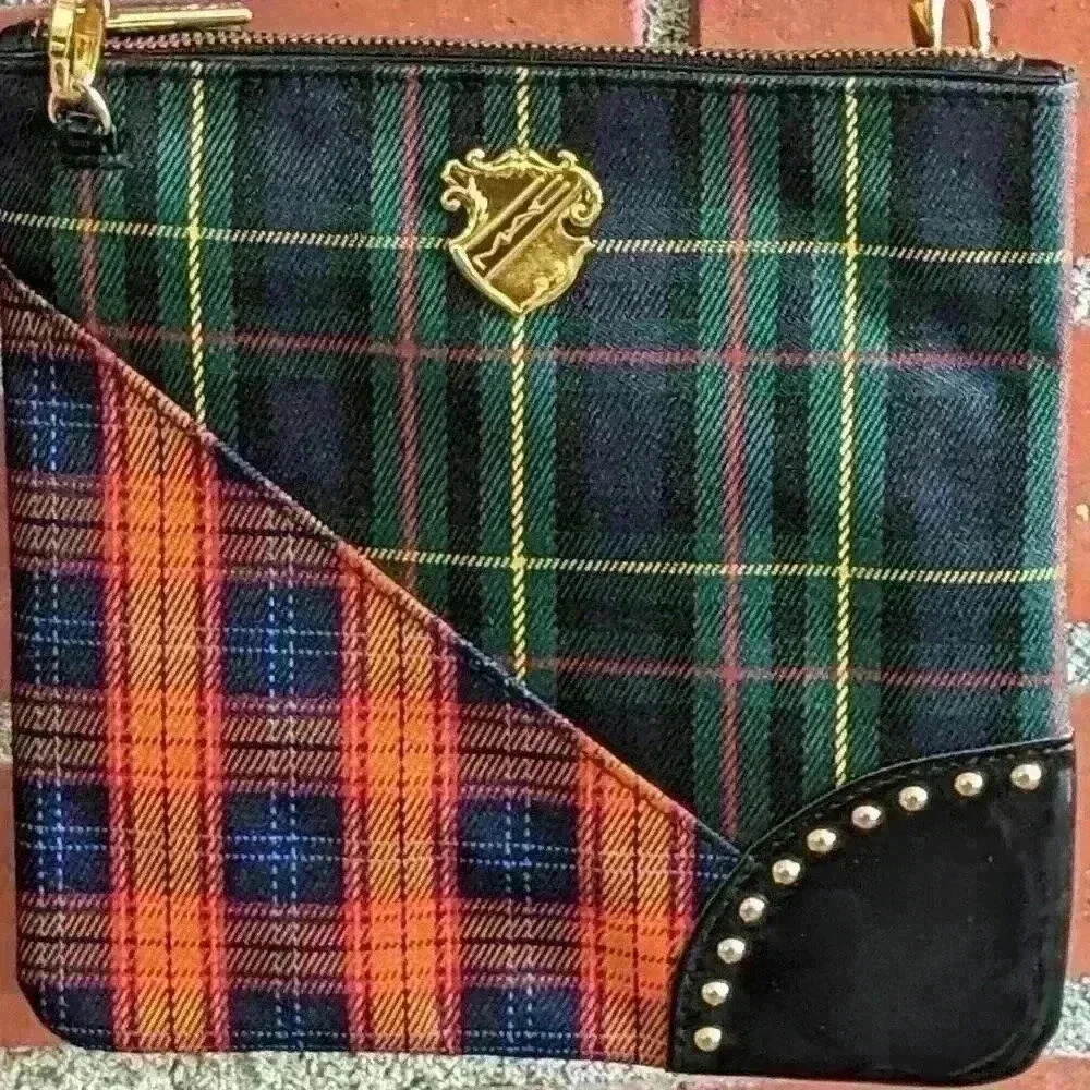 Unique m.a.c multi tartan shoulder bag with faux leather details